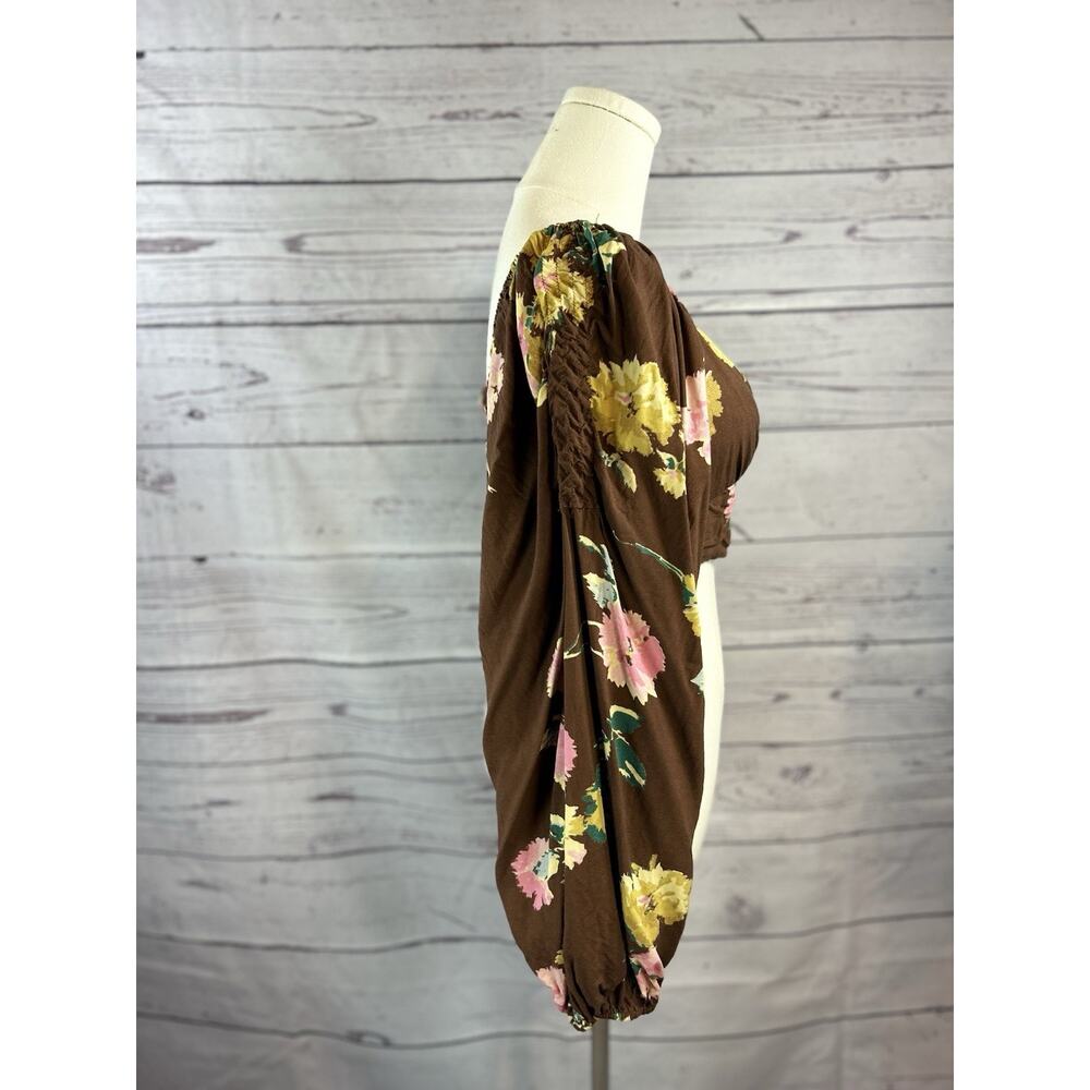 Free People Dusk Till Dawn Crop Top Womens Small Floral Long Sleeve Sweetheart - Picture 3 of 8